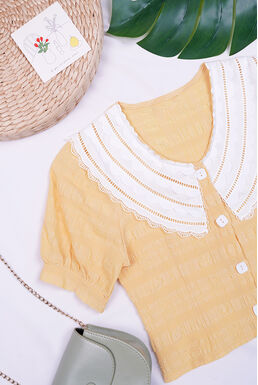 Peter Pan Button Front Textured Top (Yellow)